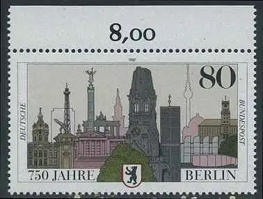 BUND 1987 Michel-Nummer 1306 postfrisch EINZELMARKE RAND oben (a)
