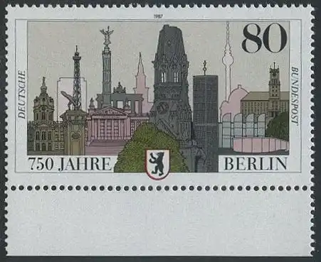 BUND 1987 Michel-Nummer 1306 postfrisch EINZELMARKE RAND unten
