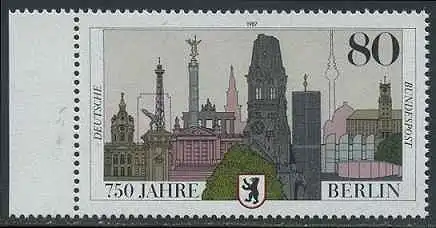 BUND 1987 Michel-Nummer 1306 postfrisch EINZELMARKE RAND links