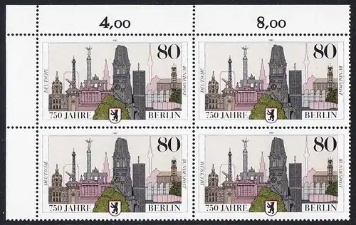 BUND 1987 Michel-Nummer 1306 postfrisch BLOCK ECKRAND oben links