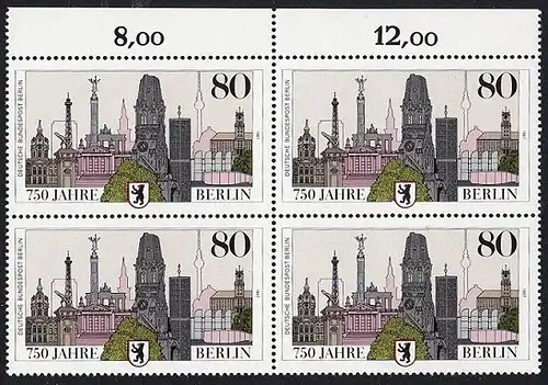 BUND 1987 Michel-Nummer 1306 postfrisch BLOCK RÄNDER oben