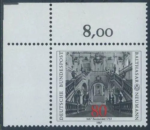BUND 1987 Michel-Nummer 1307 postfrisch EINZELMARKE ECKRAND oben links