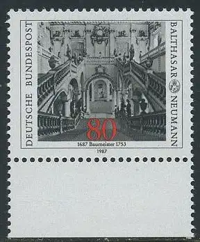 BUND 1987 Michel-Nummer 1307 postfrisch EINZELMARKE RAND unten