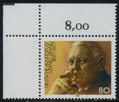 BUND 1987 Michel-Nummer 1308 postfrisch EINZELMARKE ECKRAND oben links