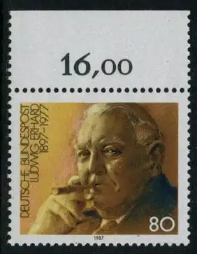 BUND 1987 Michel-Nummer 1308 postfrisch EINZELMARKE RAND oben
