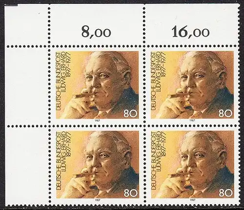 BUND 1987 Michel-Nummer 1308 postfrisch BLOCK ECKRAND oben links