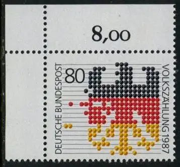 BUND 1987 Michel-Nummer 1309 postfrisch EINZELMARKE ECKRAND oben links
