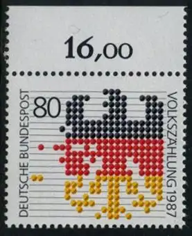 BUND 1987 Michel-Nummer 1309 postfrisch EINZELMARKE RAND oben (a)