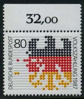BUND 1987 Michel-Nummer 1309 postfrisch EINZELMARKE RAND oben (c)