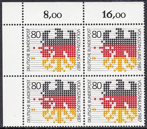 BUND 1987 Michel-Nummer 1309 postfrisch BLOCK ECKRAND oben links