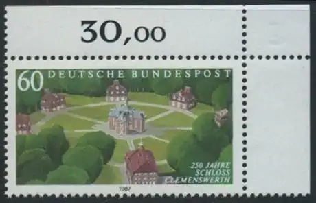 BUND 1987 Michel-Nummer 1312 postfrisch EINZELMARKE ECKRAND oben rechts