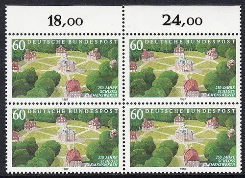 BUND 1987 Michel-Nummer 1312 postfrisch BLOCK RÄNDER oben