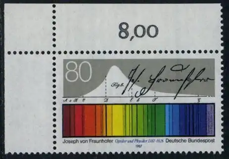BUND 1987 Michel-Nummer 1313 postfrisch EINZELMARKE ECKRAND oben links