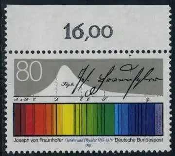 BUND 1987 Michel-Nummer 1313 postfrisch EINZELMARKE RAND oben (a)