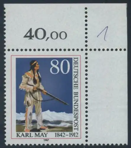BUND 1987 Michel-Nummer 1314 postfrisch EINZELMARKE ECKRAND oben rechts (b)