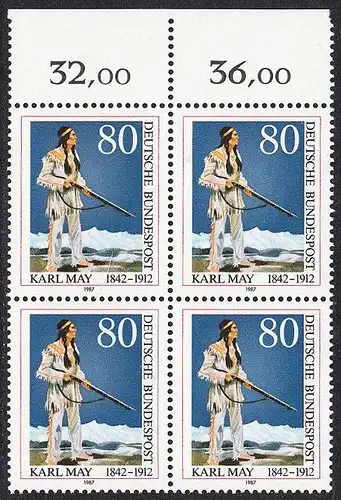 BUND 1987 Michel-Nummer 1314 postfrisch BLOCK RÄNDER oben