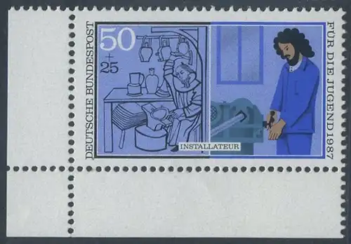 BUND 1987 Michel-Nummer 1315 postfrisch EINZELMARKE ECKRAND unten links