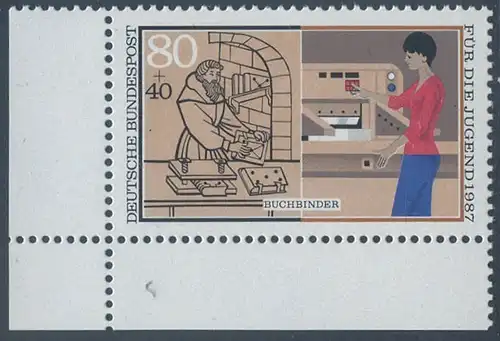 BUND 1987 Michel-Nummer 1318 postfrisch EINZELMARKE ECKRAND unten links