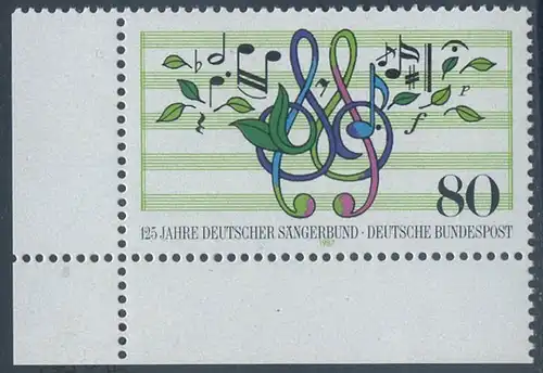 BUND 1987 Michel-Nummer 1319 postfrisch EINZELMARKE ECKRAND unten links