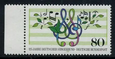 BUND 1987 Michel-Nummer 1319 postfrisch EINZELMARKE RAND links