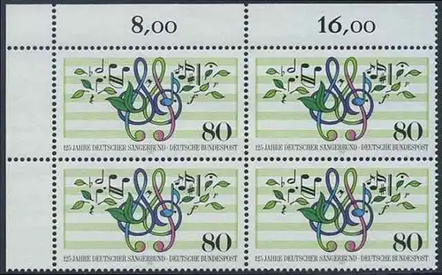 BUND 1987 Michel-Nummer 1319 postfrisch BLOCK ECKRAND oben links