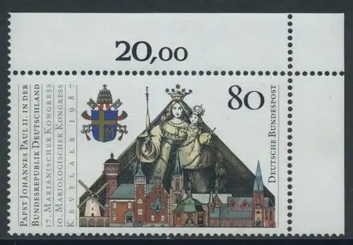 BUND 1987 Michel-Nummer 1320 postfrisch EINZELMARKE ECKRAND oben rechts