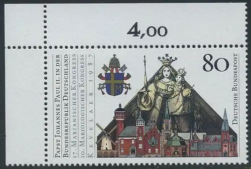 BUND 1987 Michel-Nummer 1320 postfrisch EINZELMARKE ECKRAND oben links