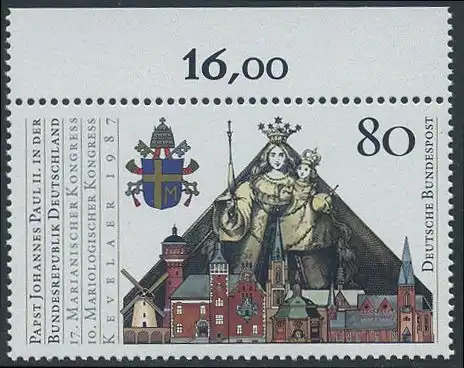 BUND 1987 Michel-Nummer 1320 postfrisch EINZELMARKE RAND oben (c)