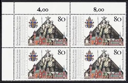 BUND 1987 Michel-Nummer 1320 postfrisch BLOCK ECKRAND oben links