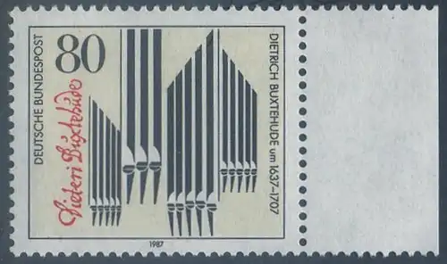 BUND 1987 Michel-Nummer 1323 postfrisch EINZELMARKE RAND rechts