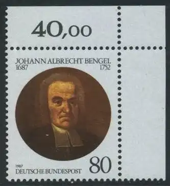 BUND 1987 Michel-Nummer 1324 postfrisch EINZELMARKE ECKRAND oben rechts