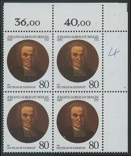 BUND 1987 Michel-Nummer 1324 postfrisch BLOCK ECKRAND oben rechts