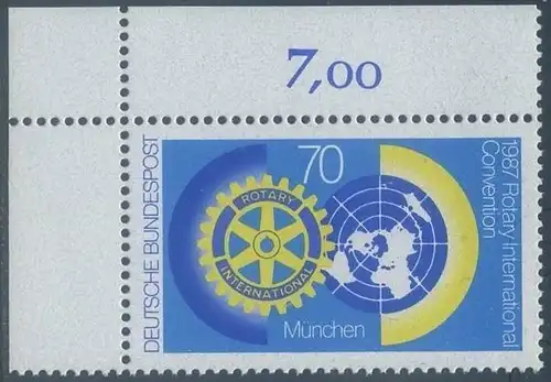 BUND 1987 Michel-Nummer 1327 postfrisch EINZELMARKE ECKRAND oben links