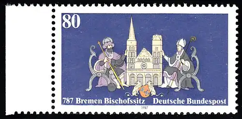 BUND 1987 Michel-Nummer 1329 postfrisch EINZELMARKE RAND links