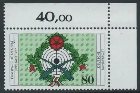 BUND 1987 Michel-Nummer 1330 postfrisch EINZELMARKE ECKRAND oben rechts (a)
