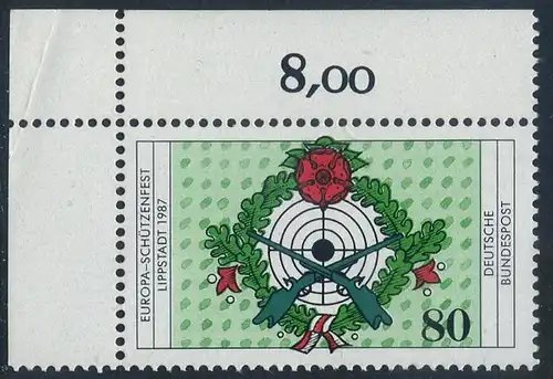 BUND 1987 Michel-Nummer 1330 postfrisch EINZELMARKE ECKRAND oben links