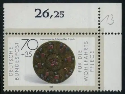 BUND 1987 Michel-Nummer 1335 postfrisch EINZELMARKE ECKRAND oben rechts