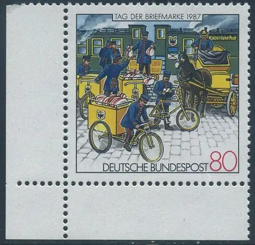 BUND 1987 Michel-Nummer 1337 postfrisch EINZELMARKE ECKRAND unten links
