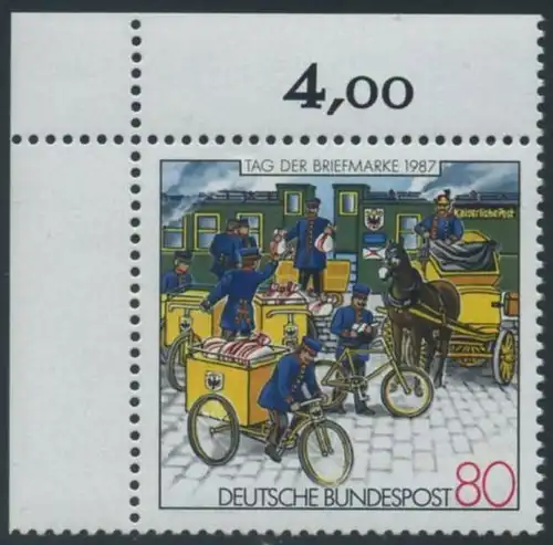 BUND 1987 Michel-Nummer 1337 postfrisch EINZELMARKE ECKRAND oben links