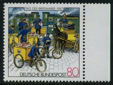 BUND 1987 Michel-Nummer 1337 postfrisch EINZELMARKE RAND rechts