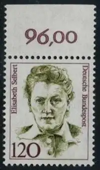 BUND 1987 Michel-Nummer 1338 postfrisch EINZELMARKE RAND oben (b)