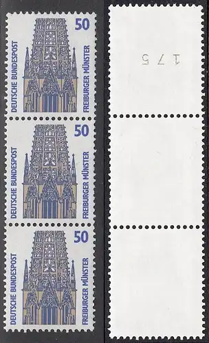 BUND 1987 Michel-Nummer 1340 postfrisch vert.STRIP(3) m/ rücks.Rollennummer 175