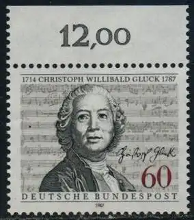 BUND 1987 Michel-Nummer 1343 postfrisch EINZELMARKE RAND oben (a)