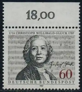 BUND 1987 Michel-Nummer 1343 postfrisch EINZELMARKE RAND oben (b)