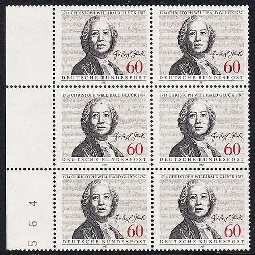 BUND 1987 Michel-Nummer 1343 postfrisch vert.BLOCK(6) RÄNDER links (BZ)