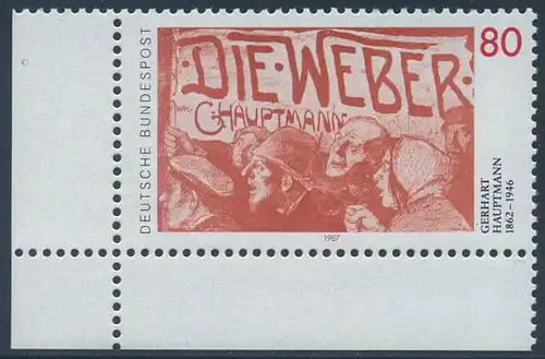 BUND 1987 Michel-Nummer 1344 postfrisch EINZELMARKE ECKRAND unten links