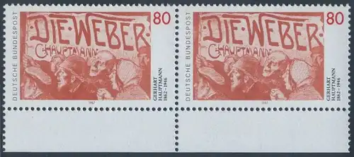 BUND 1987 Michel-Nummer 1344 postfrisch horiz.PAAR RAND unten