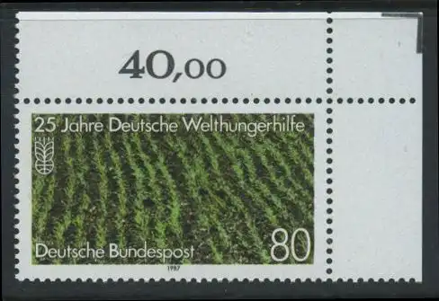 BUND 1987 Michel-Nummer 1345 postfrisch EINZELMARKE ECKRAND oben rechts