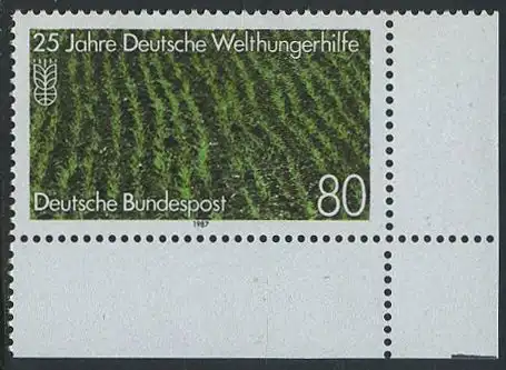BUND 1987 Michel-Nummer 1345 postfrisch EINZELMARKE ECKRAND unten rechts