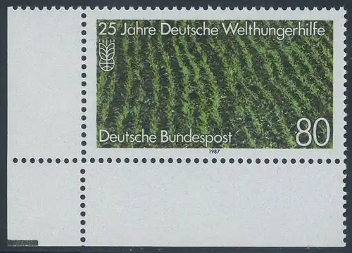 BUND 1987 Michel-Nummer 1345 postfrisch EINZELMARKE ECKRAND unten links